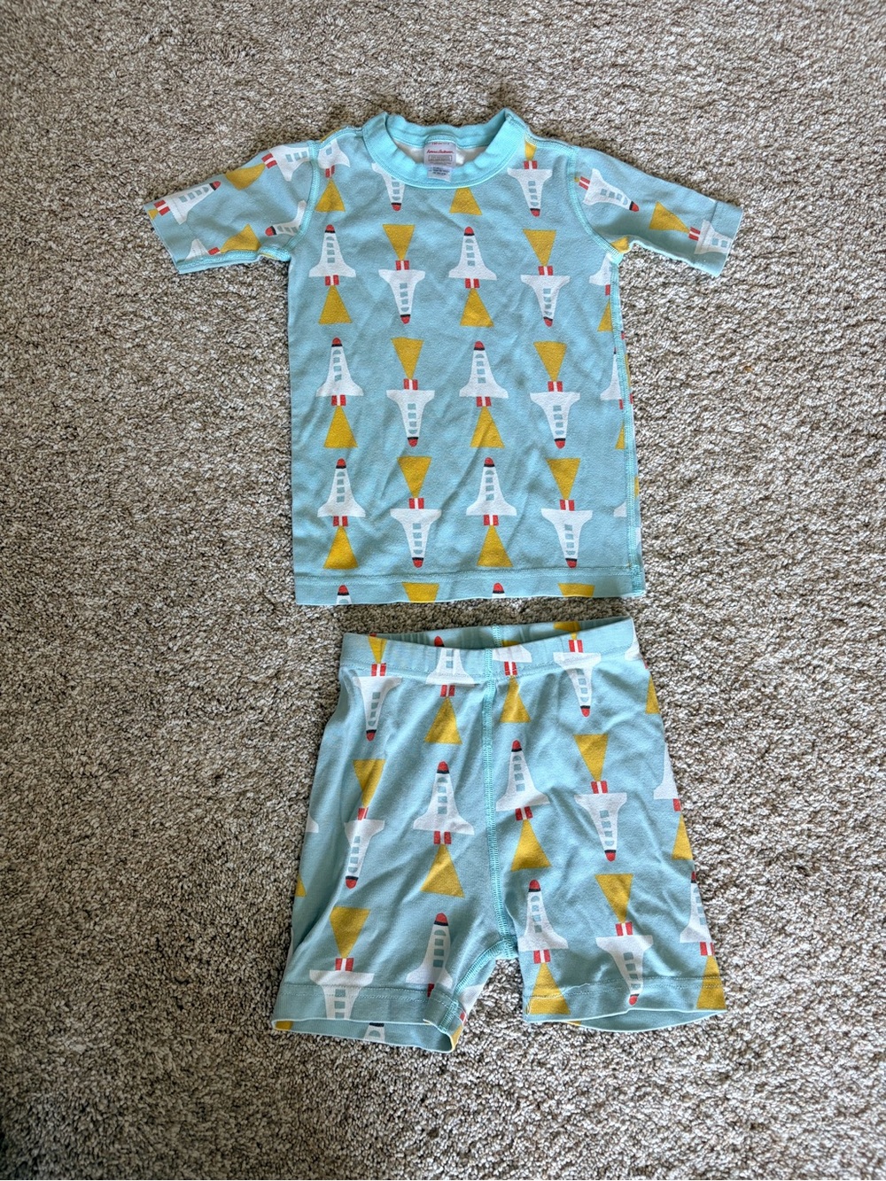 Hanna Andersson Space Rocket Short John Pajamas Blue Sz 8